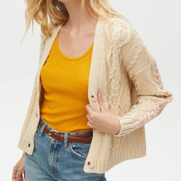 Michael Stars Hadley Cardigan Cotton Cable Woven Pastel Cropped XS - Picture 4 of 13